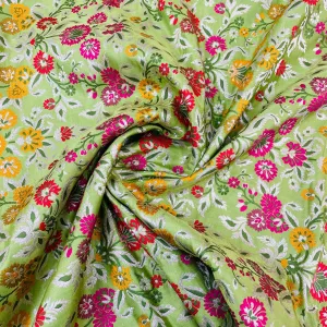 Premium Green Floral Zari Khimkhwab Banarasi Silk Fabric