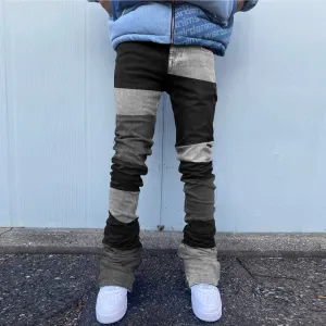 Trendy patchwork flared denim trousers