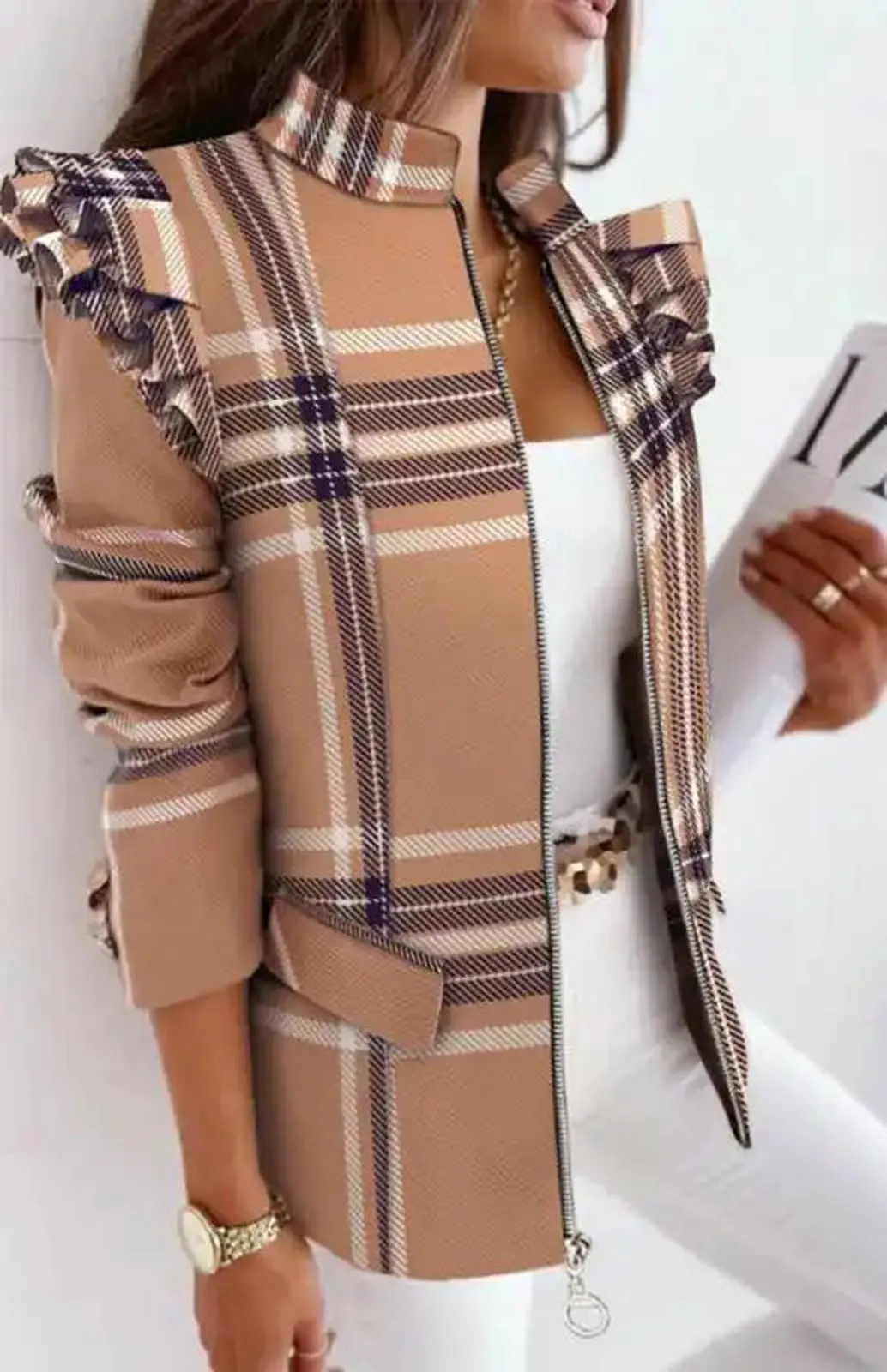 Autumn Winter Long Sleeve Printed Suit Coat