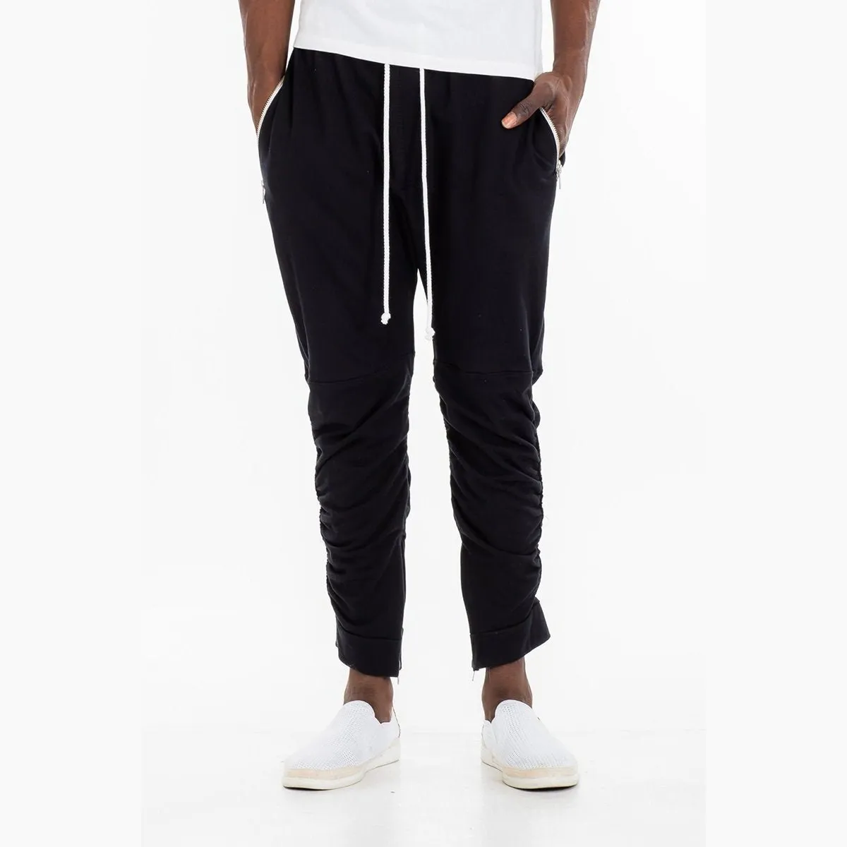 Black Gathered Bomber Pants