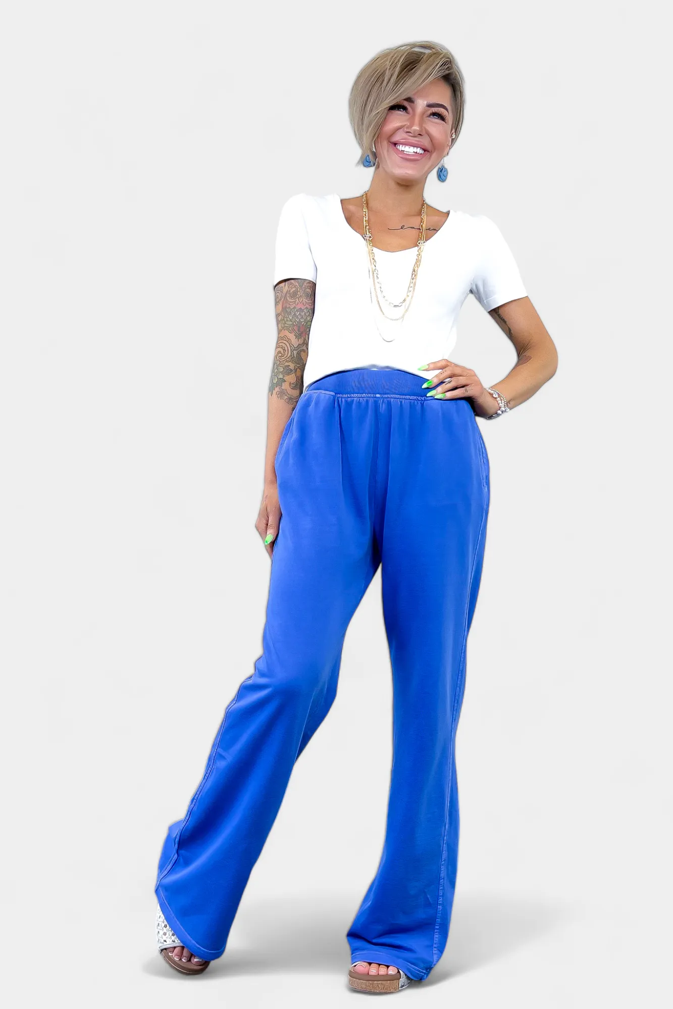 Blue Wide Leg Lounge Pants