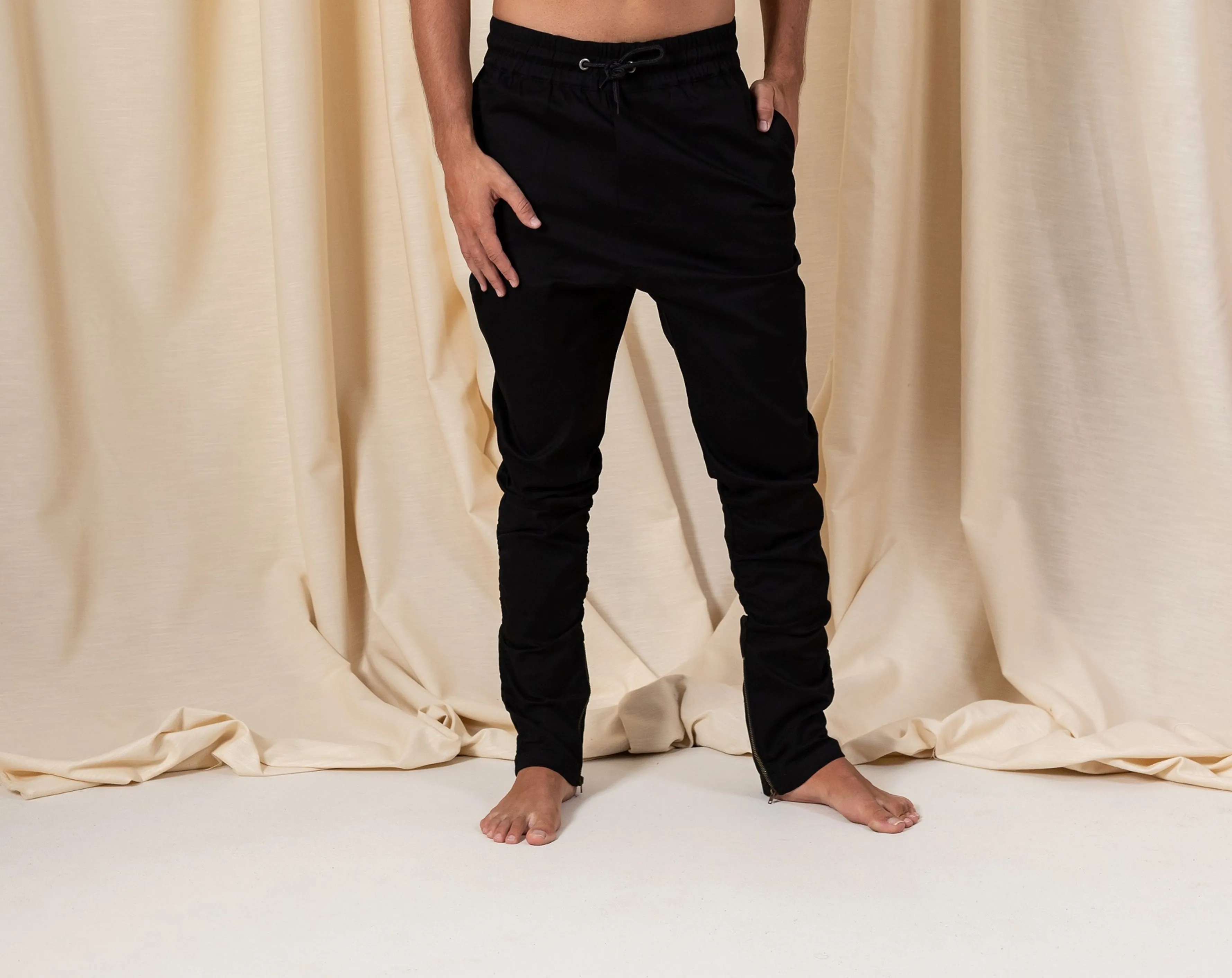 Bohemian Black Cotton Zipper Pants