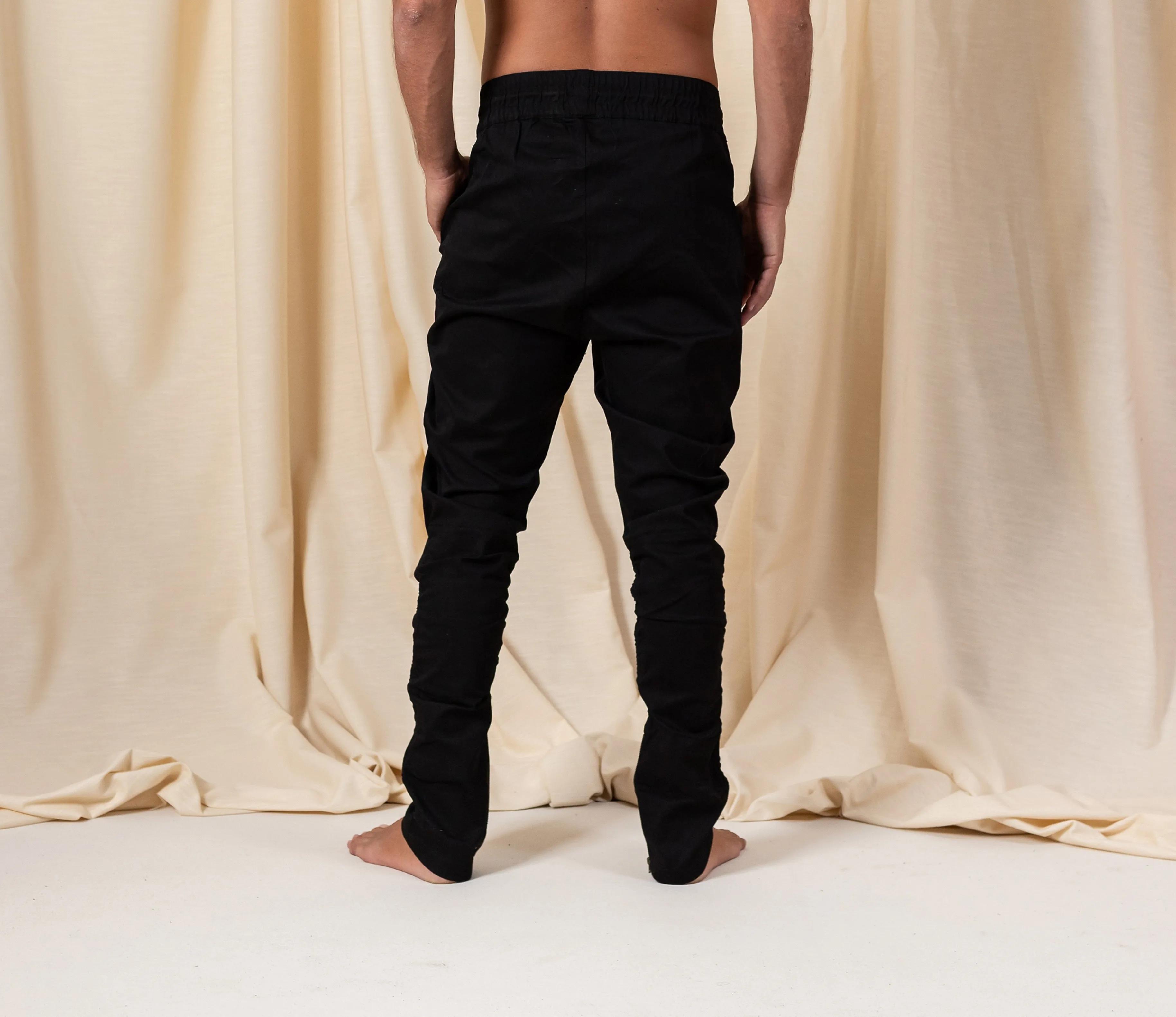 Bohemian Black Cotton Zipper Pants