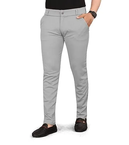 Boostrix Men's Solid Lycra Slim Fit Stretchable Casual Wear Comfortable Formal Trousers Pants (S-F-201590_Grey_30)