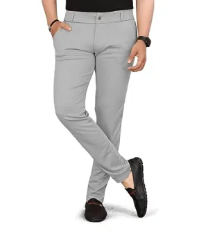 Boostrix Men's Solid Lycra Slim Fit Stretchable Casual Wear Comfortable Formal Trousers Pants (S-F-201590_Grey_30)