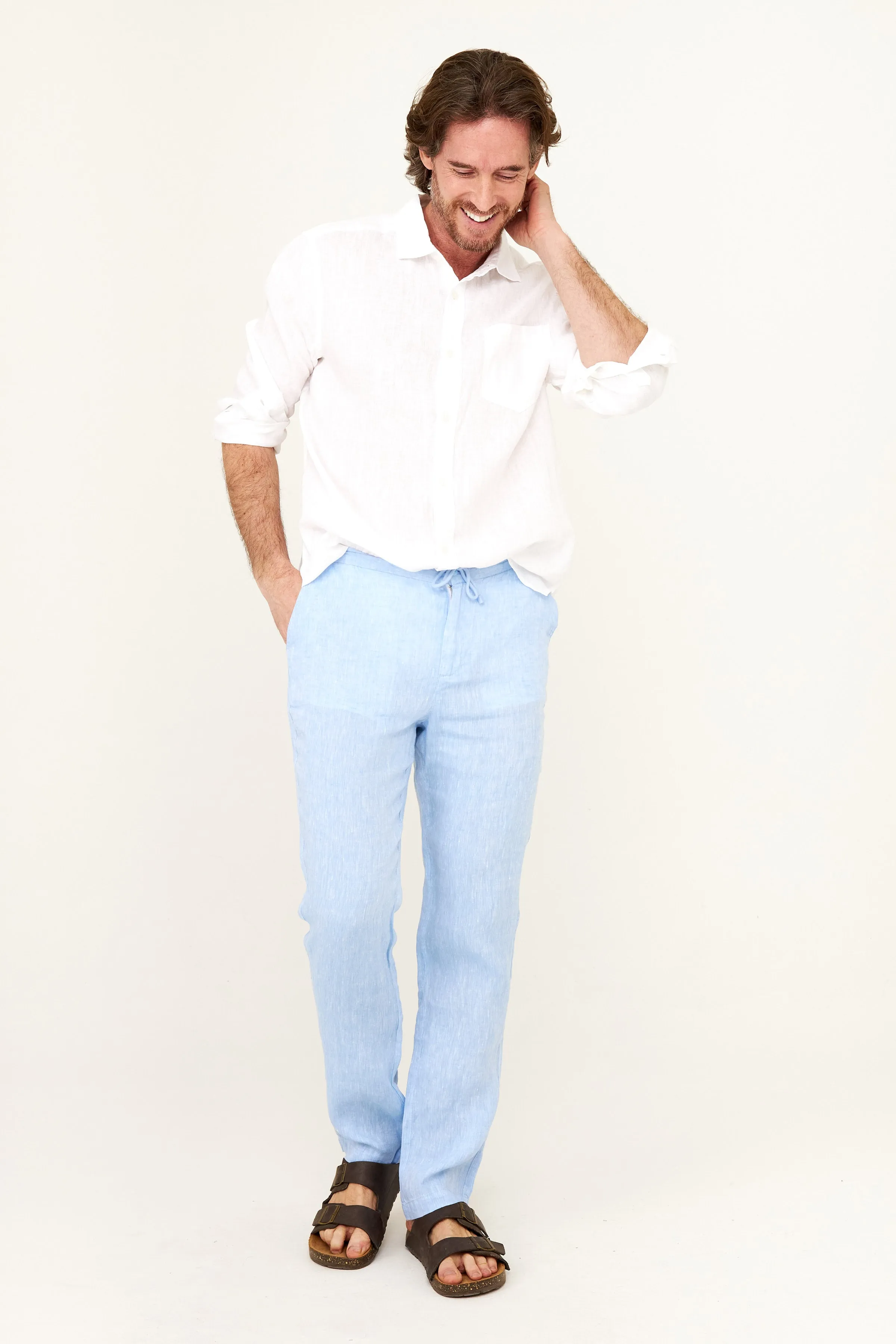 Casual Linen Pant - Blue Chambray