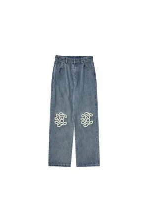 Classic Trendy Cotton Applique Pattern Jeans