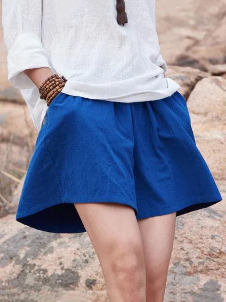 Comfortable Pure Color Linen Cotton Shorts