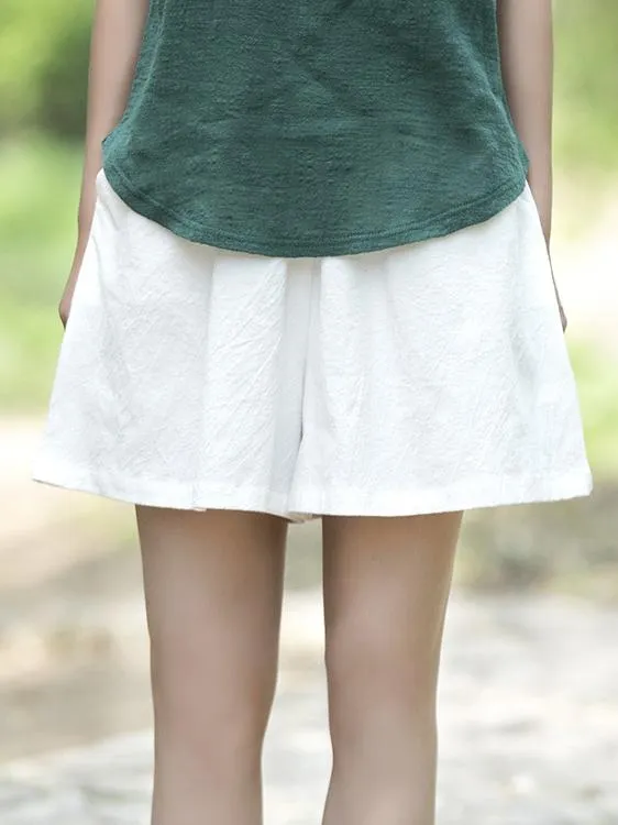 Comfortable Pure Color Linen Cotton Shorts