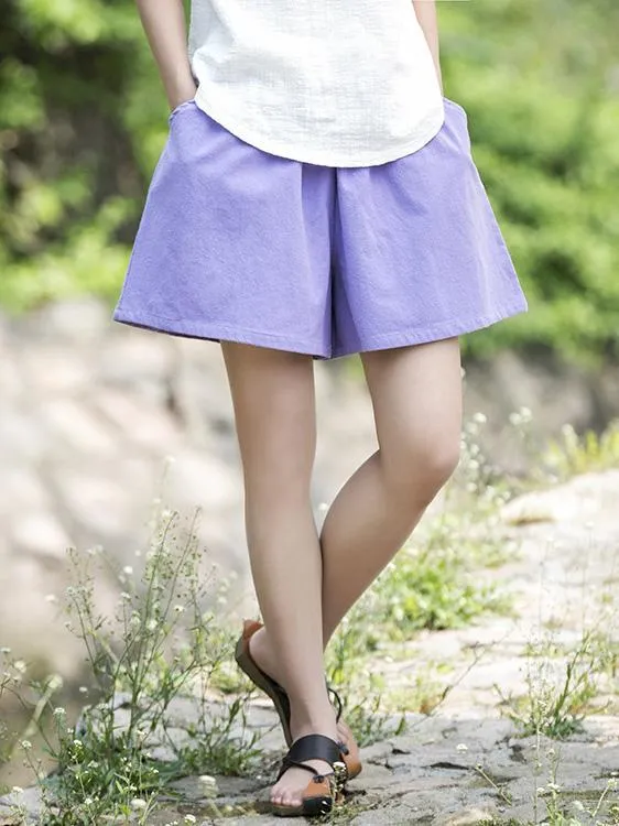 Comfortable Pure Color Linen Cotton Shorts