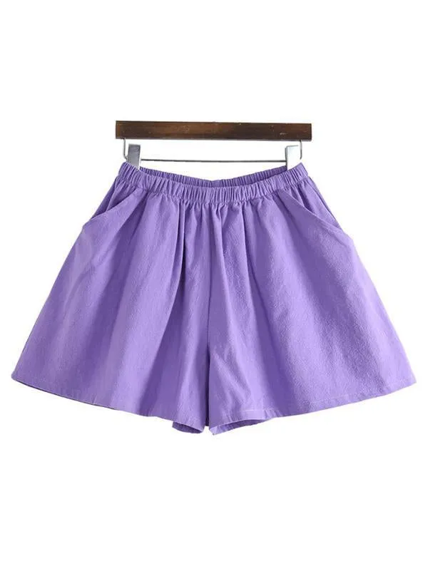 Comfortable Pure Color Linen Cotton Shorts