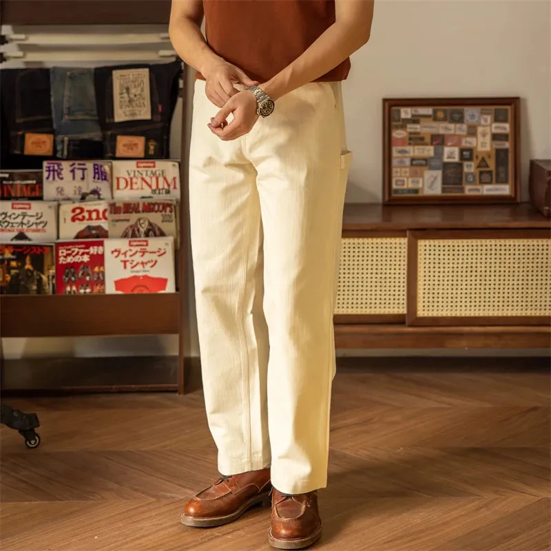 Cream-Colored Relaxed Straight Men's Painter's Pants