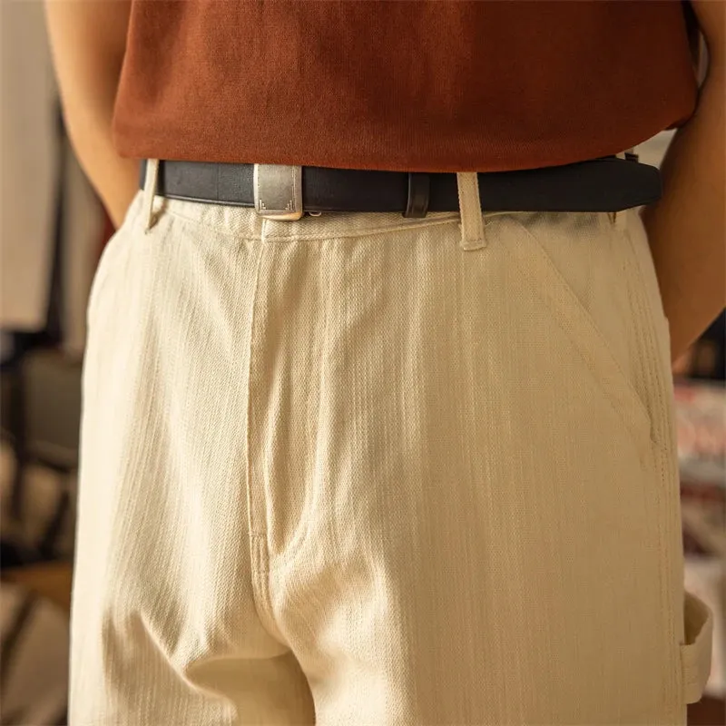 Cream-Colored Relaxed Straight Men's Painter's Pants