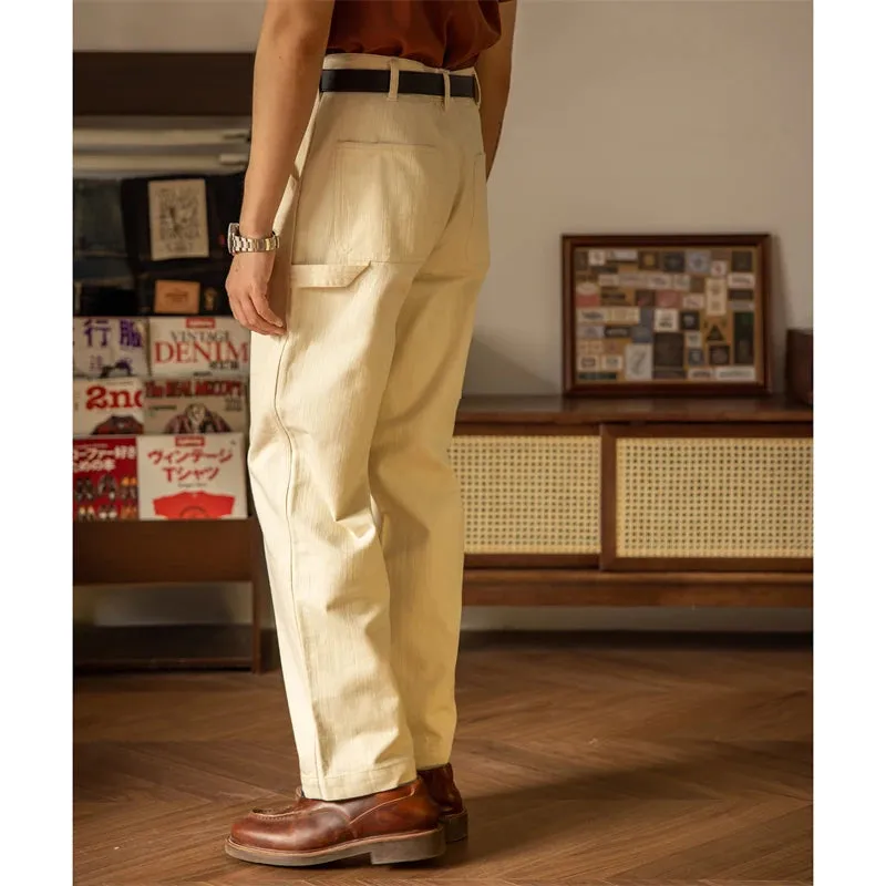 Cream-Colored Relaxed Straight Men's Painter's Pants