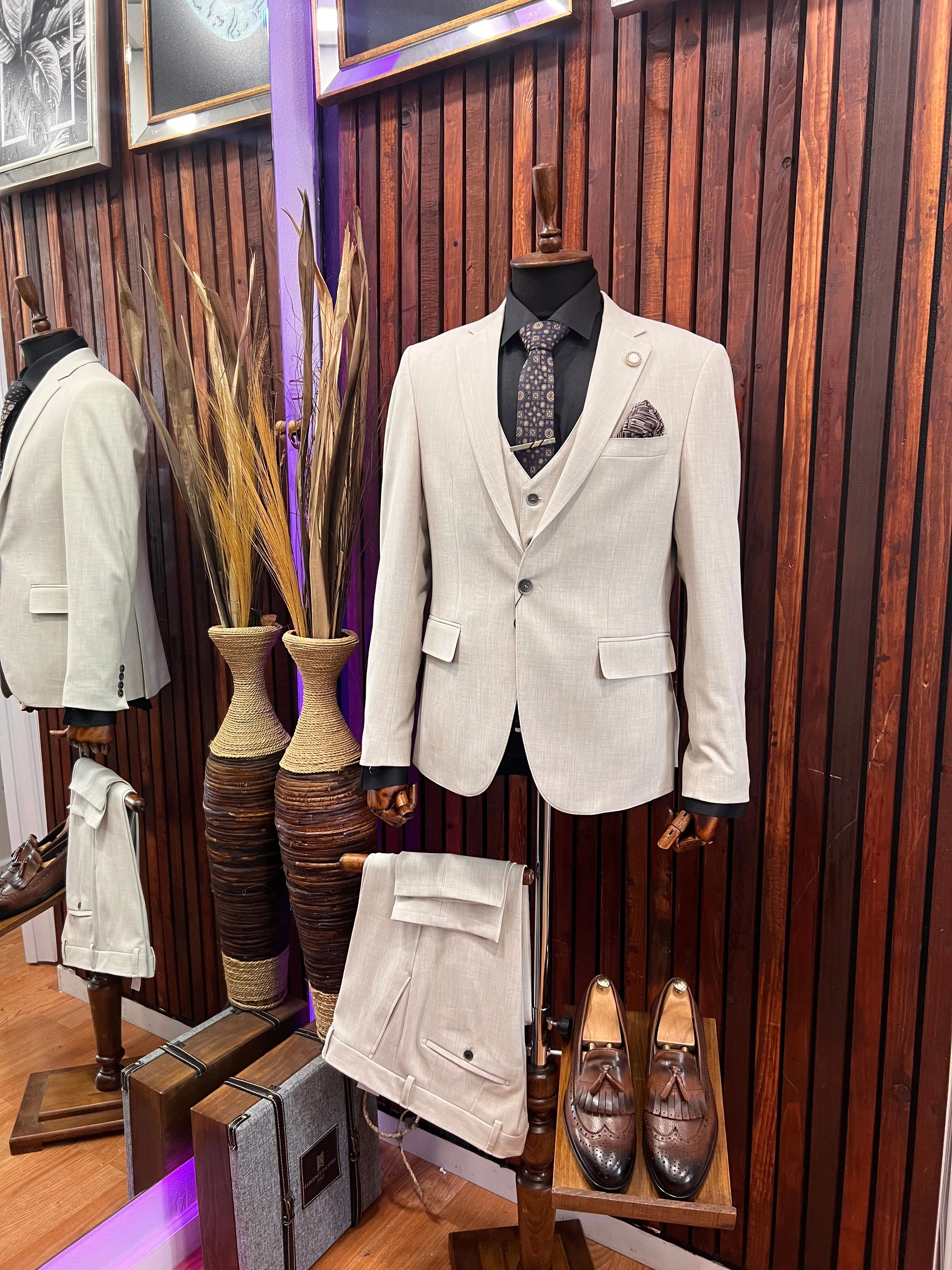 Cream/Beige premium 3 Piece Slim Fit Suit