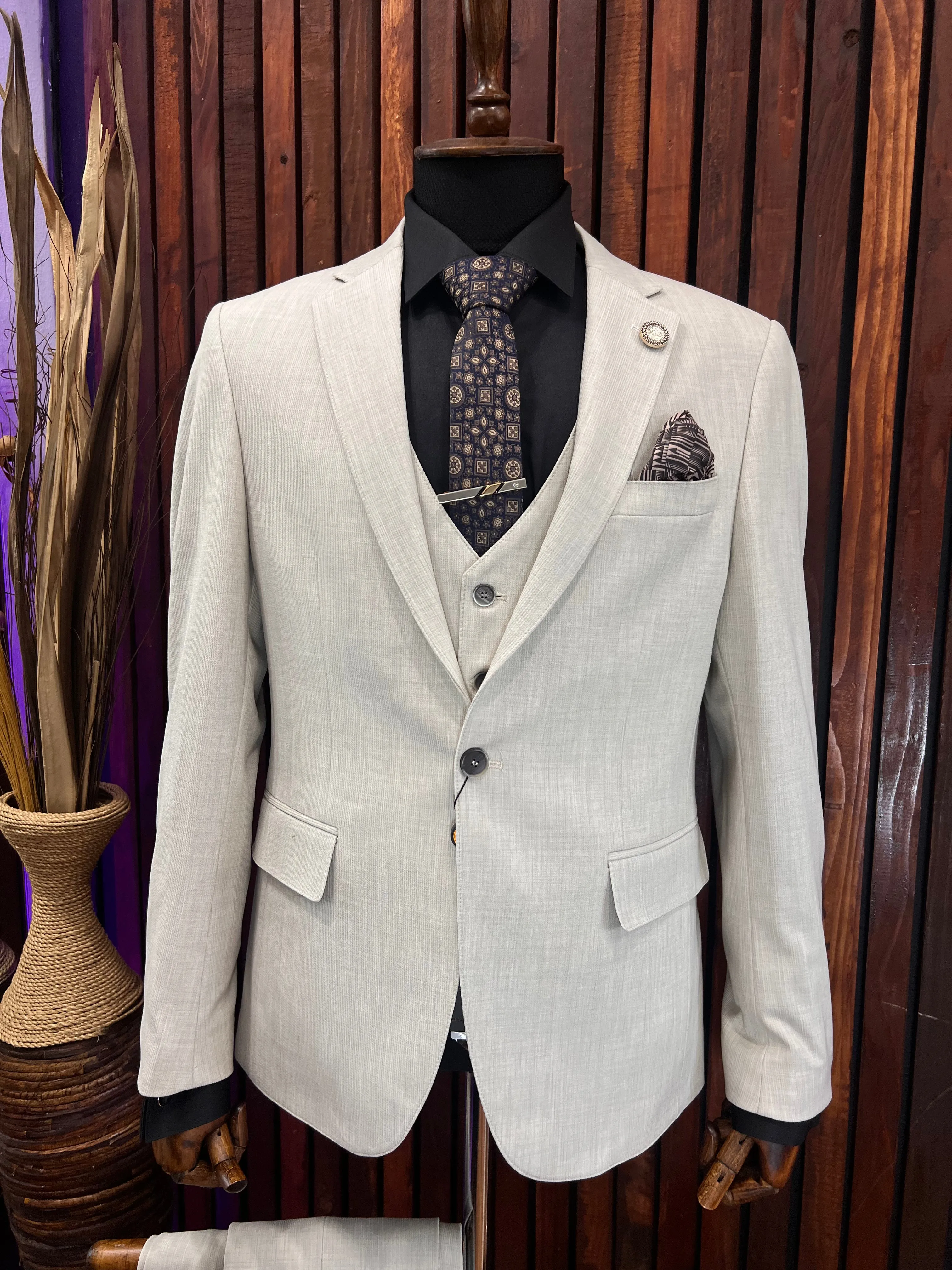 Cream/Beige premium 3 Piece Slim Fit Suit