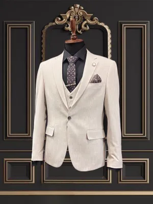 Cream/Beige premium 3 Piece Slim Fit Suit