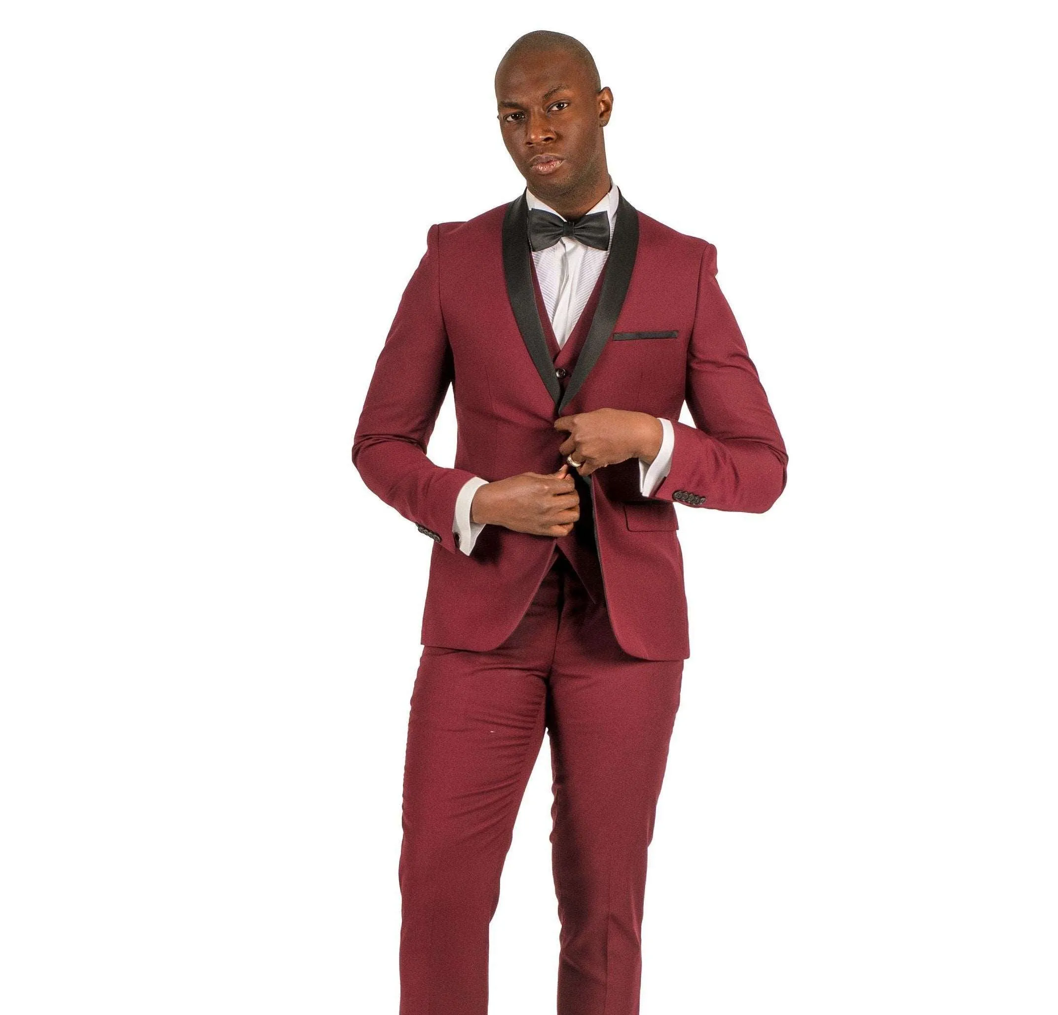 Fabio Fabrinni 2 Button Burgundy Shawl Lapel 3 Piece Slim Suit FF2SSX V-1230 BURG