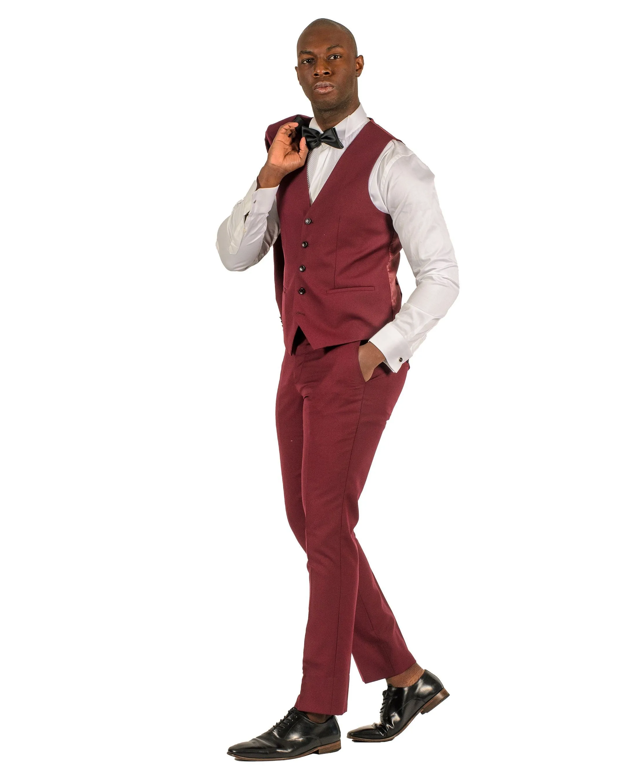 Fabio Fabrinni 2 Button Burgundy Shawl Lapel 3 Piece Slim Suit FF2SSX V-1230 BURG