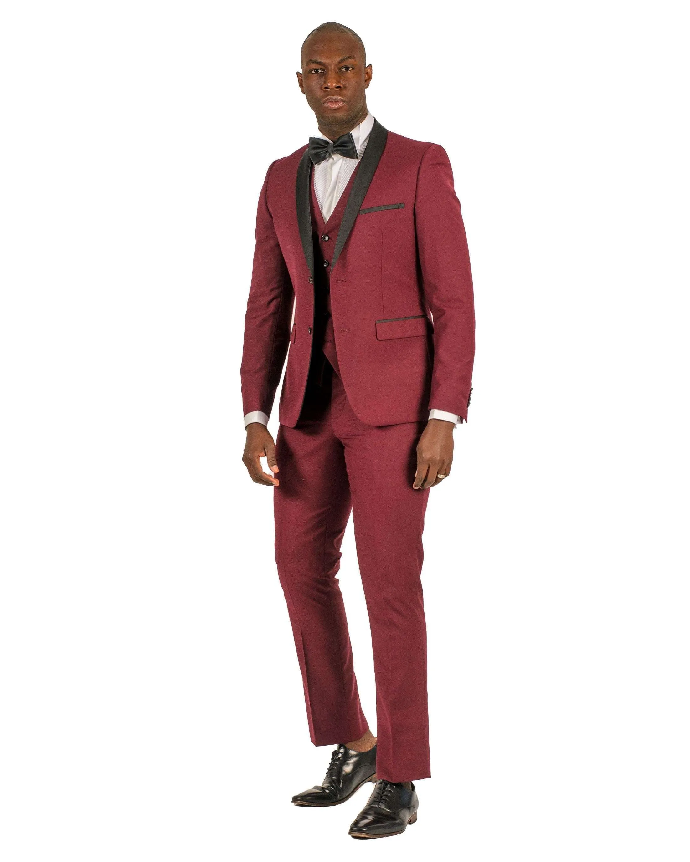 Fabio Fabrinni 2 Button Burgundy Shawl Lapel 3 Piece Slim Suit FF2SSX V-1230 BURG