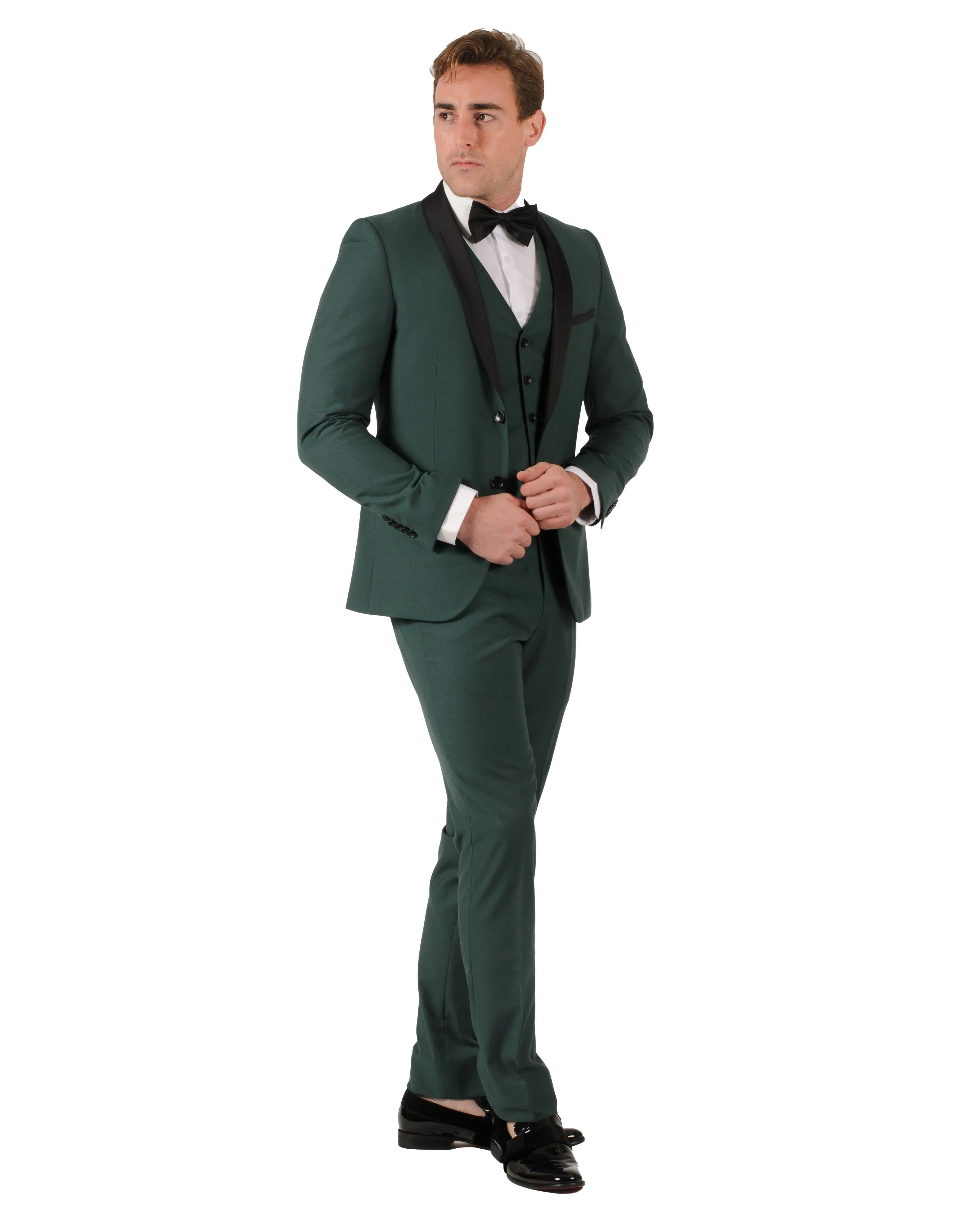 Fabio Fabrinni 2 Button Forest Green Shawl Lapel 3 Piece Slim Suit FF2SSX V-1230 FG