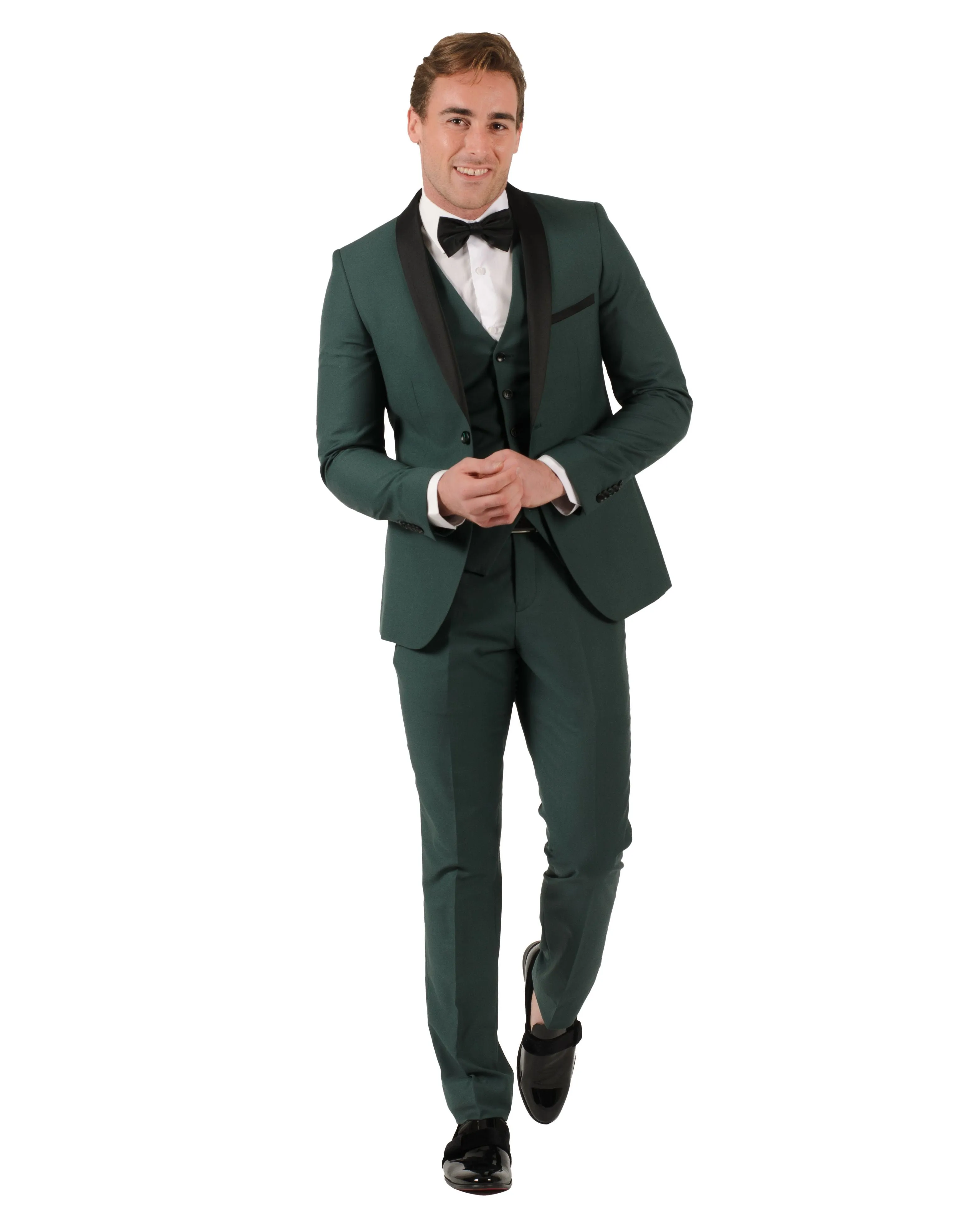 Fabio Fabrinni 2 Button Forest Green Shawl Lapel 3 Piece Slim Suit FF2SSX V-1230 FG