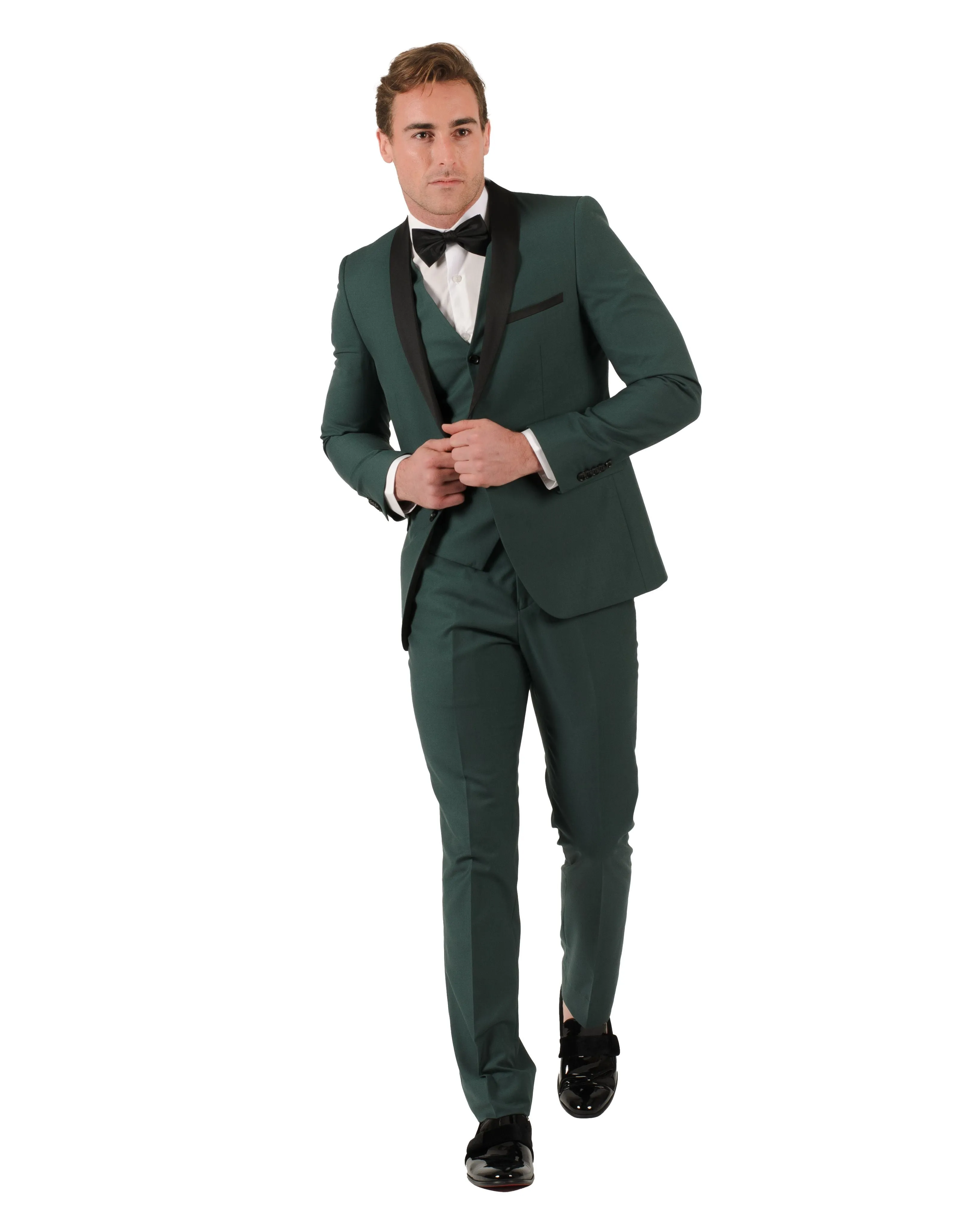 Fabio Fabrinni 2 Button Forest Green Shawl Lapel 3 Piece Slim Suit FF2SSX V-1230 FG