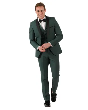 Fabio Fabrinni 2 Button Forest Green Shawl Lapel 3 Piece Slim Suit FF2SSX V-1230 FG