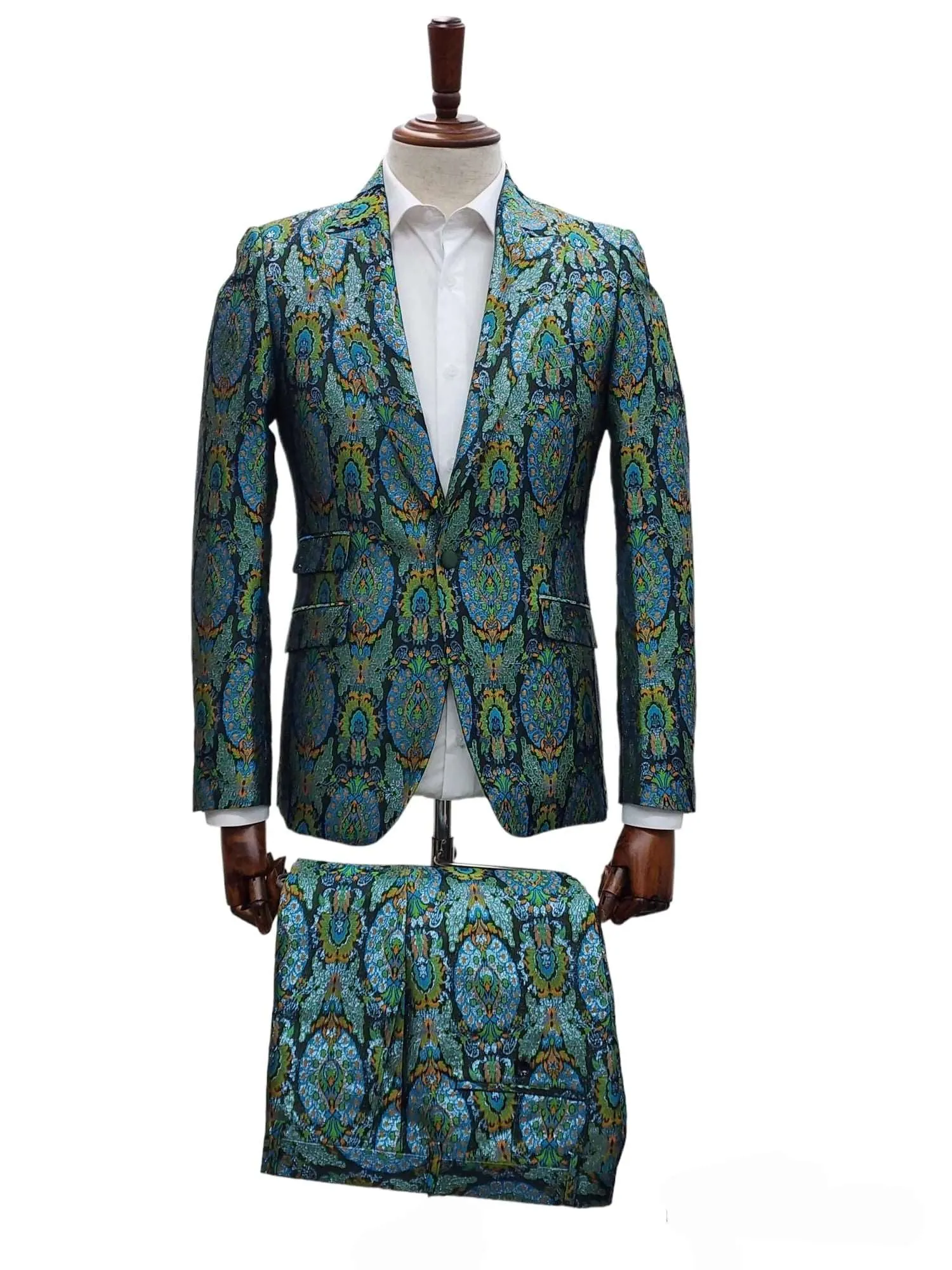 Giovanni Testi 1 Button Slim Fit Peak Lapel Suit GT1P-K4735 GREEN