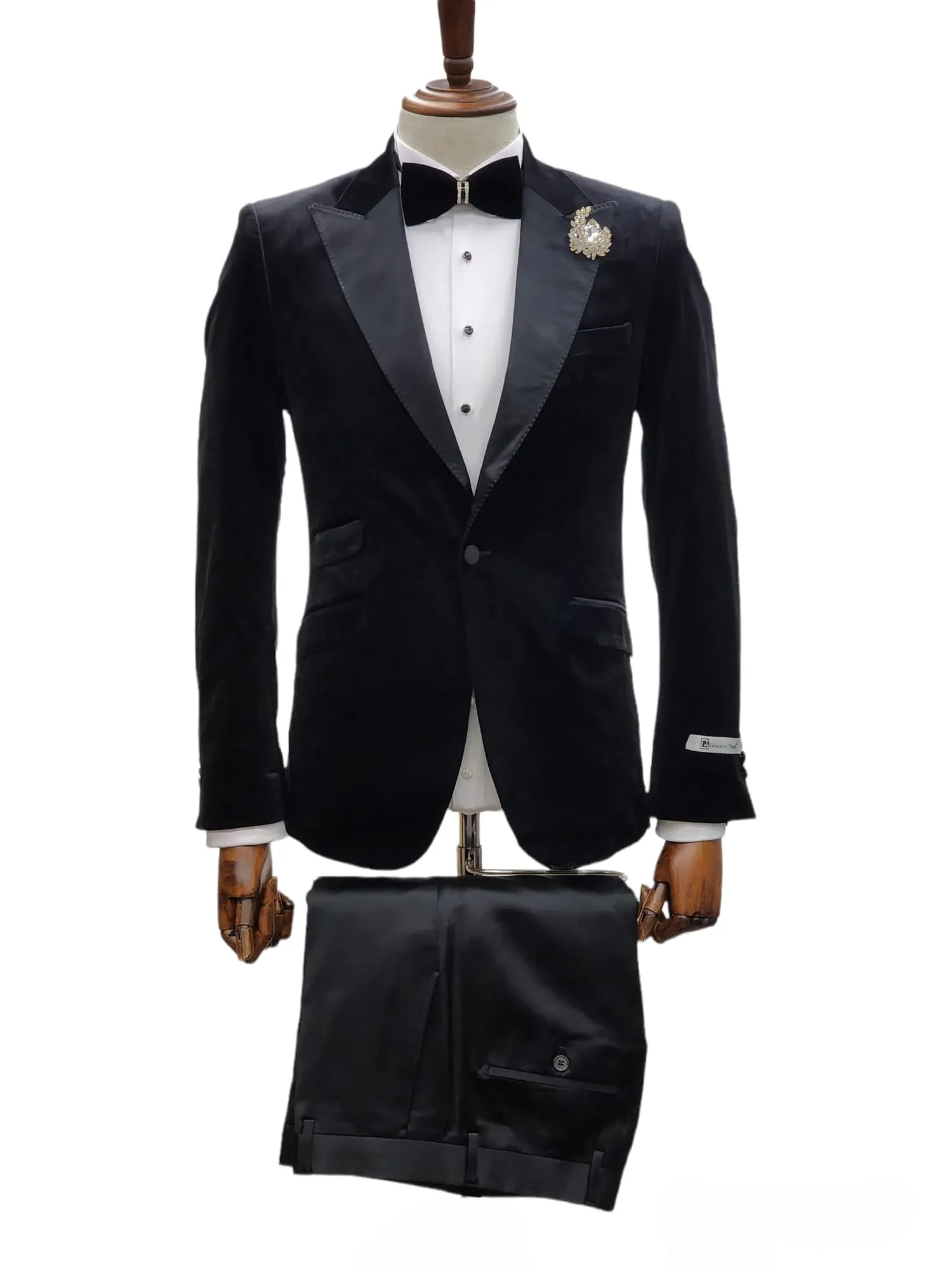 Giovanni Testi 1 Button Slim Fit Stretch Velvet Tuxedo GTX1P-1925 BLACK