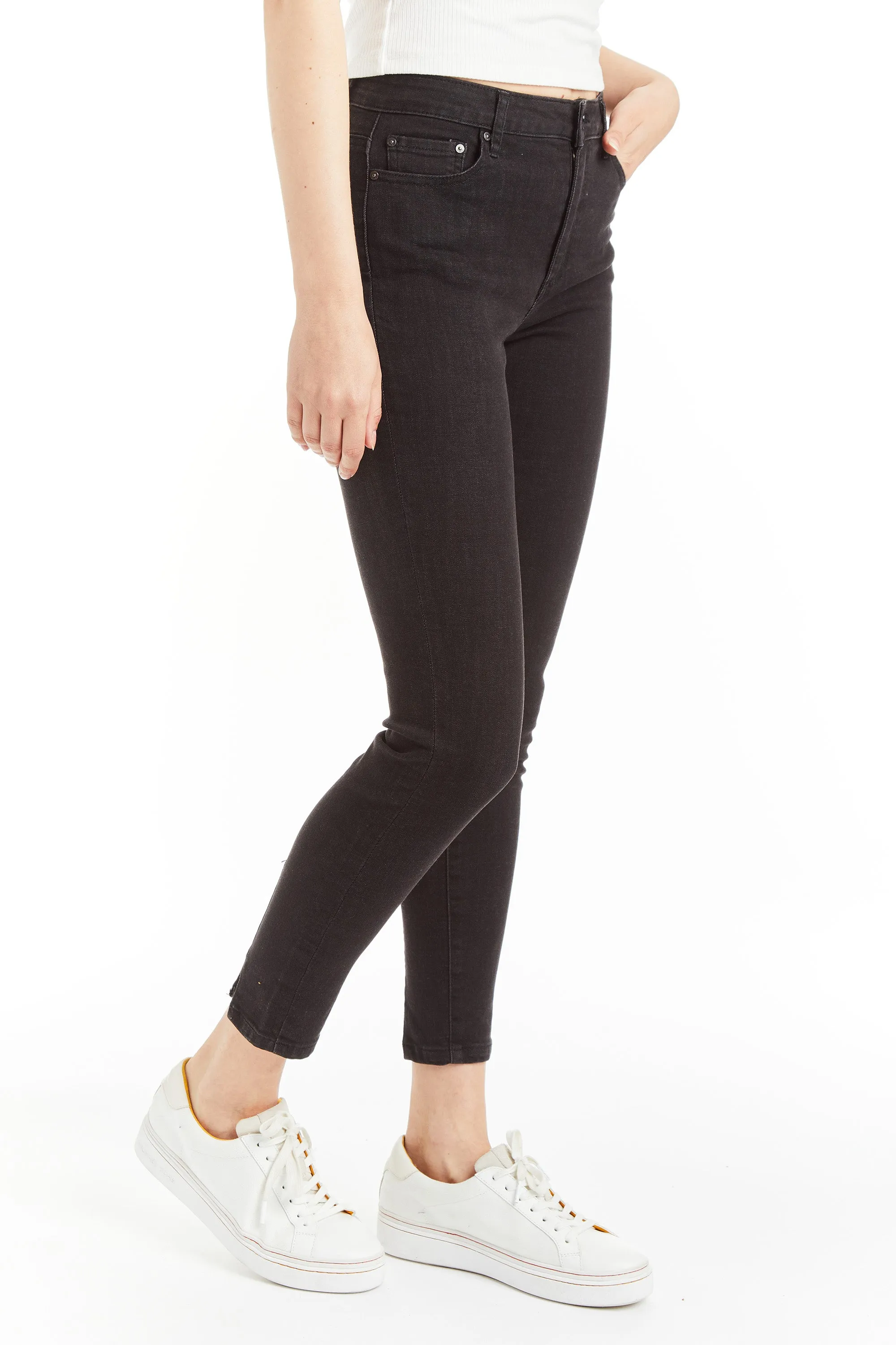 High Rise Back Slit Hem Skinny In Grey