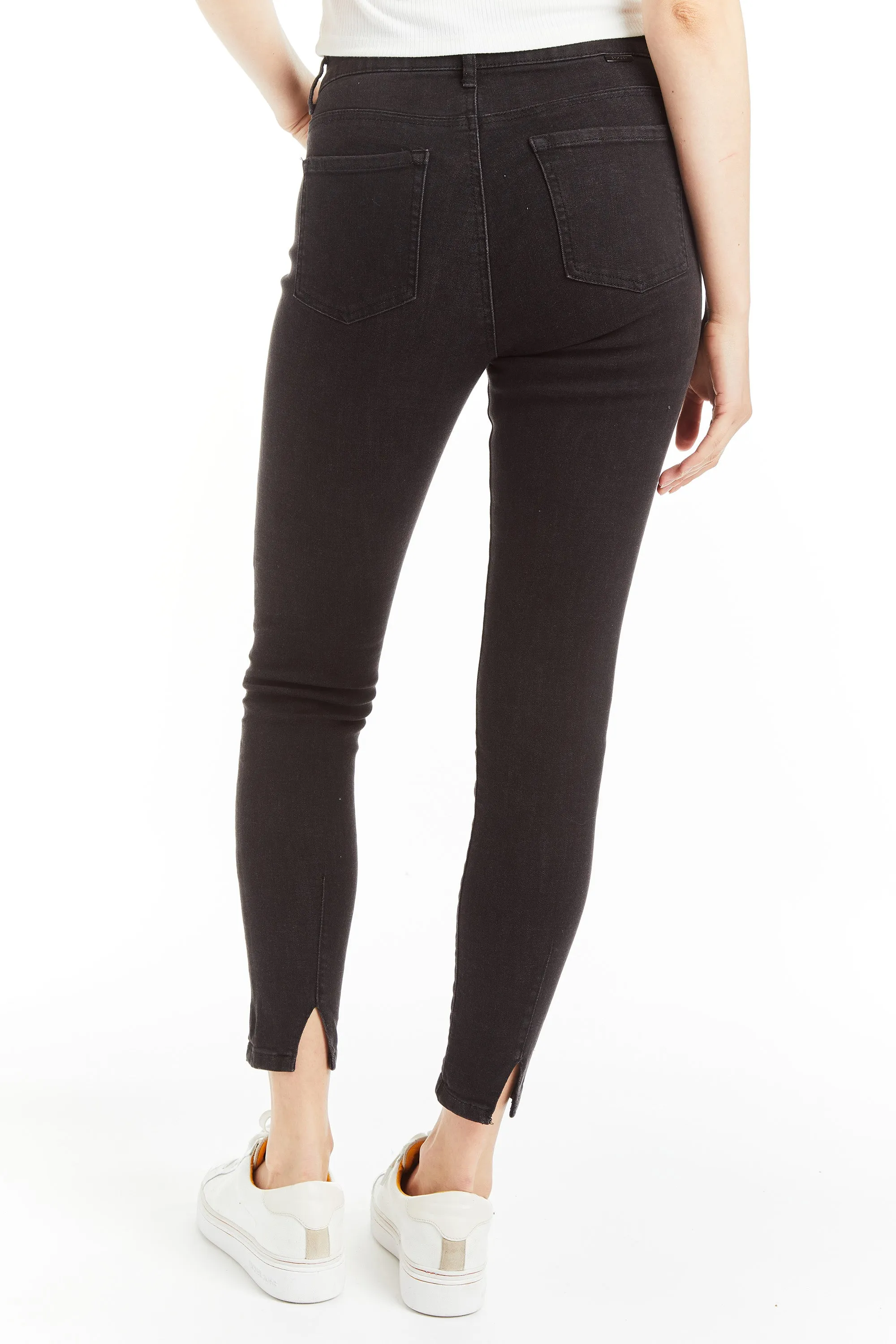 High Rise Back Slit Hem Skinny In Grey