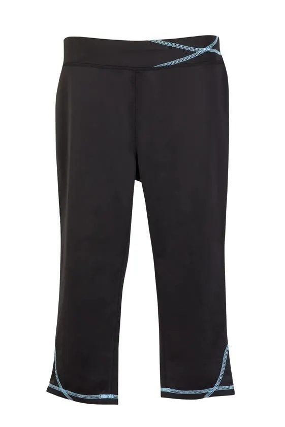 Ladies Contrast Stitch Leggings - Black/Aqua