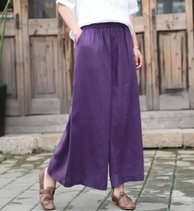 Linen Wide Leg Women Casual Pants SJ97235