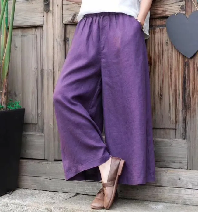 Linen Wide Leg Women Casual Pants SJ97235