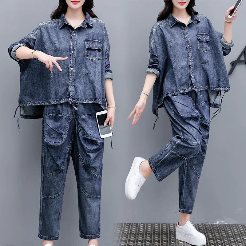 Loose Denim Pants Two-piece