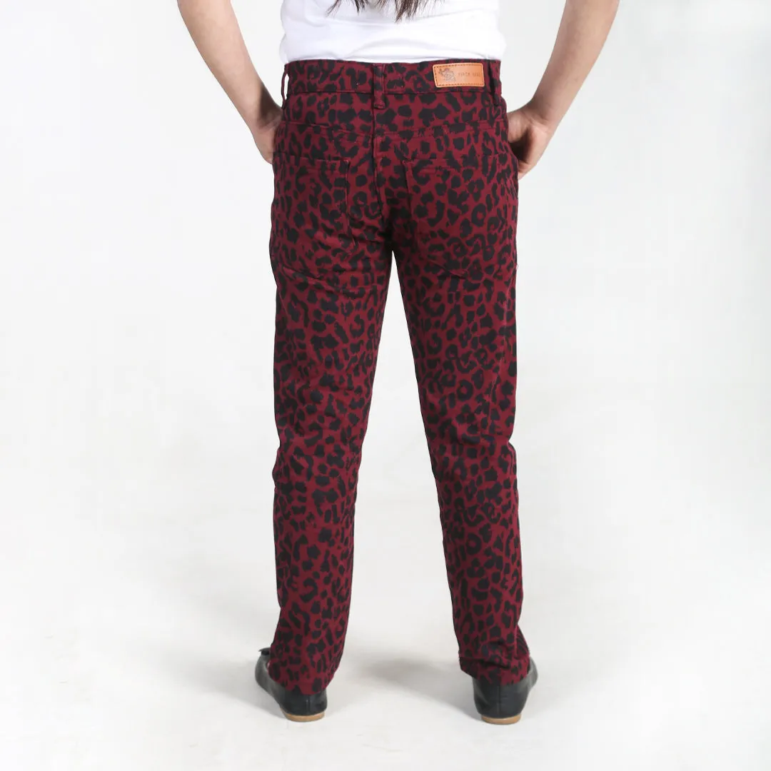 Maroon & Black Printed Twill Pants