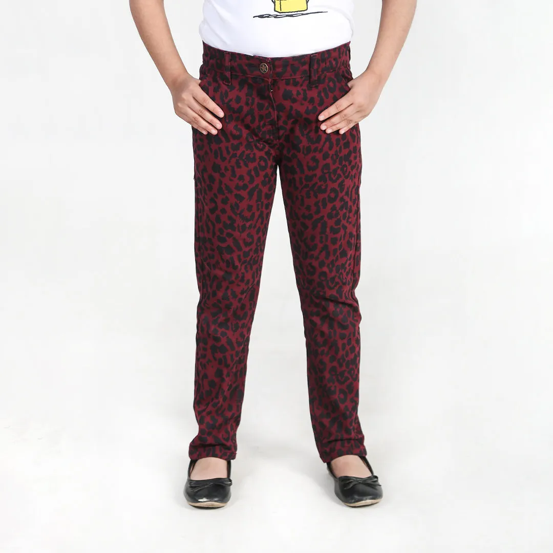 Maroon & Black Printed Twill Pants