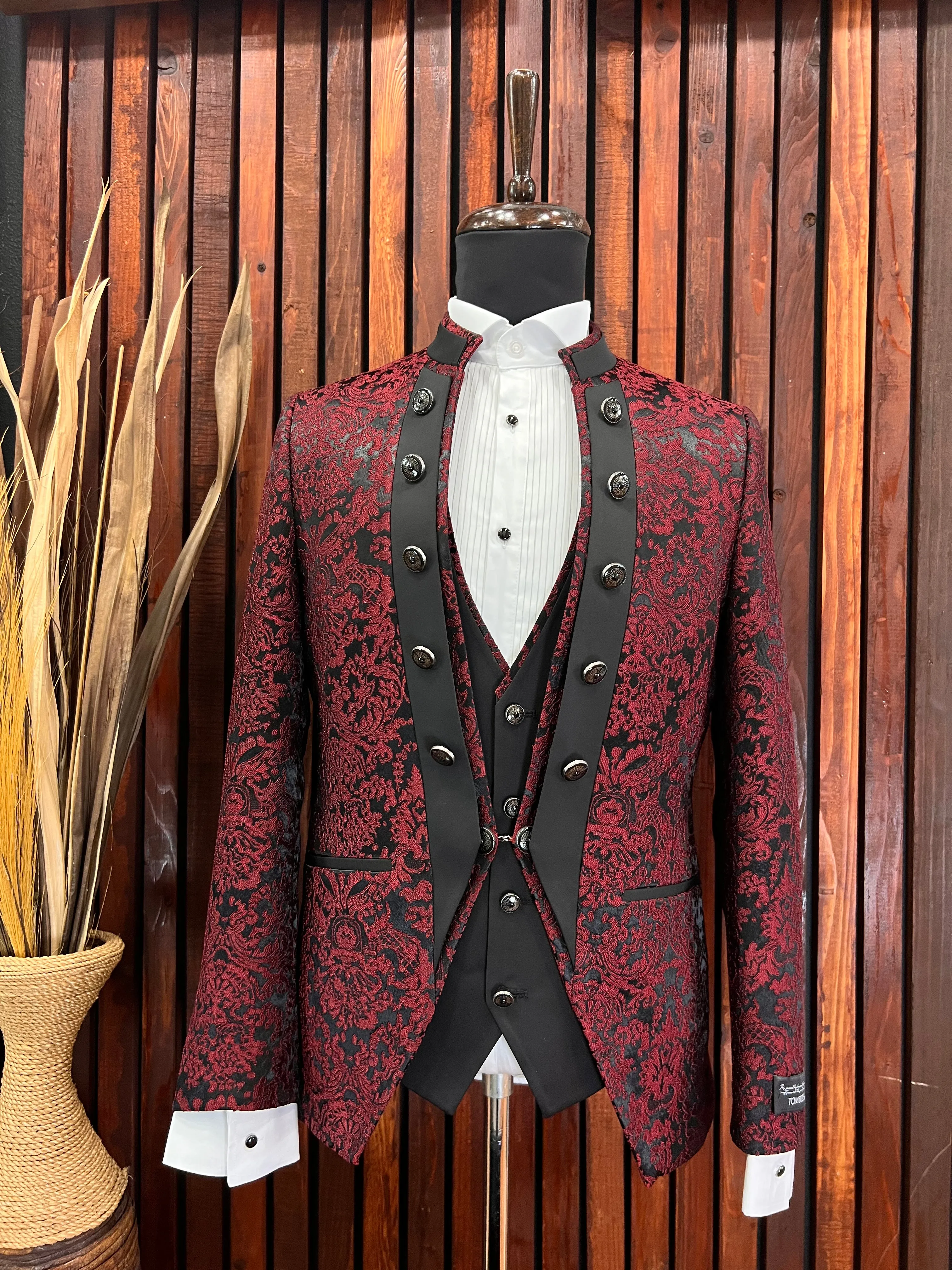 Mens Burgundy & Black Tuxedo | Slim Fit | Premium