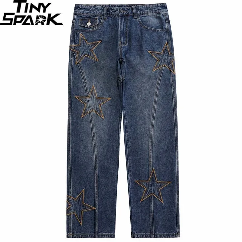 Men's Denim Pants with Embroidery Stars