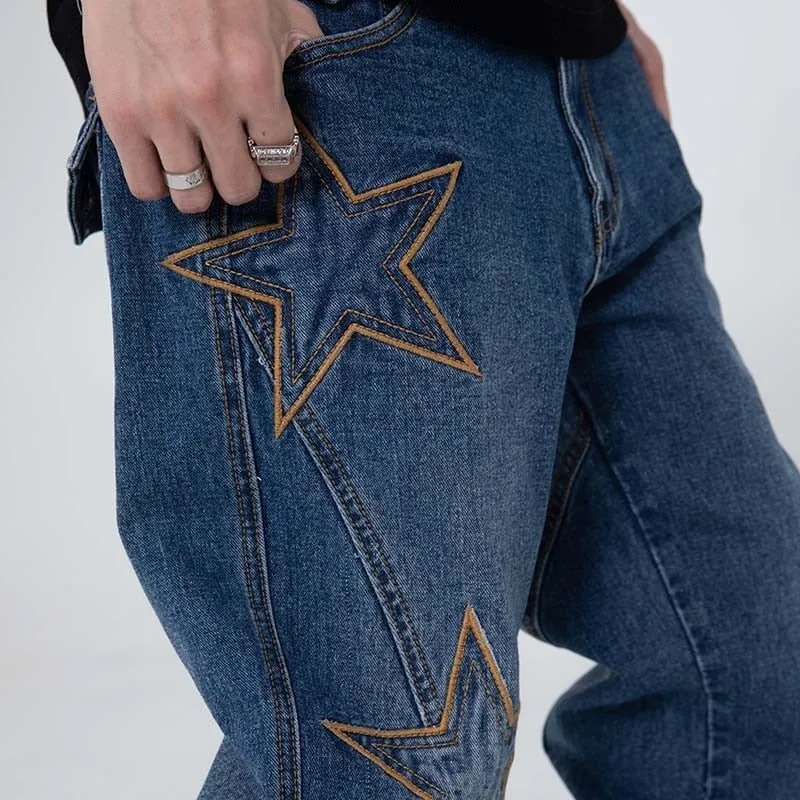 Men's Denim Pants with Embroidery Stars