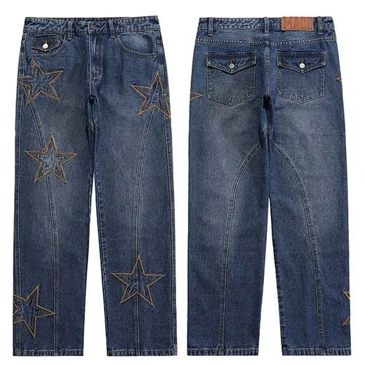 Men's Denim Pants with Embroidery Stars