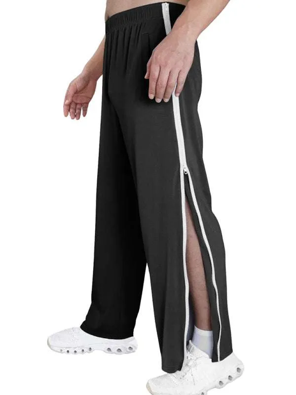 Men's new solid color trendy sports side zipper loose sweatpants