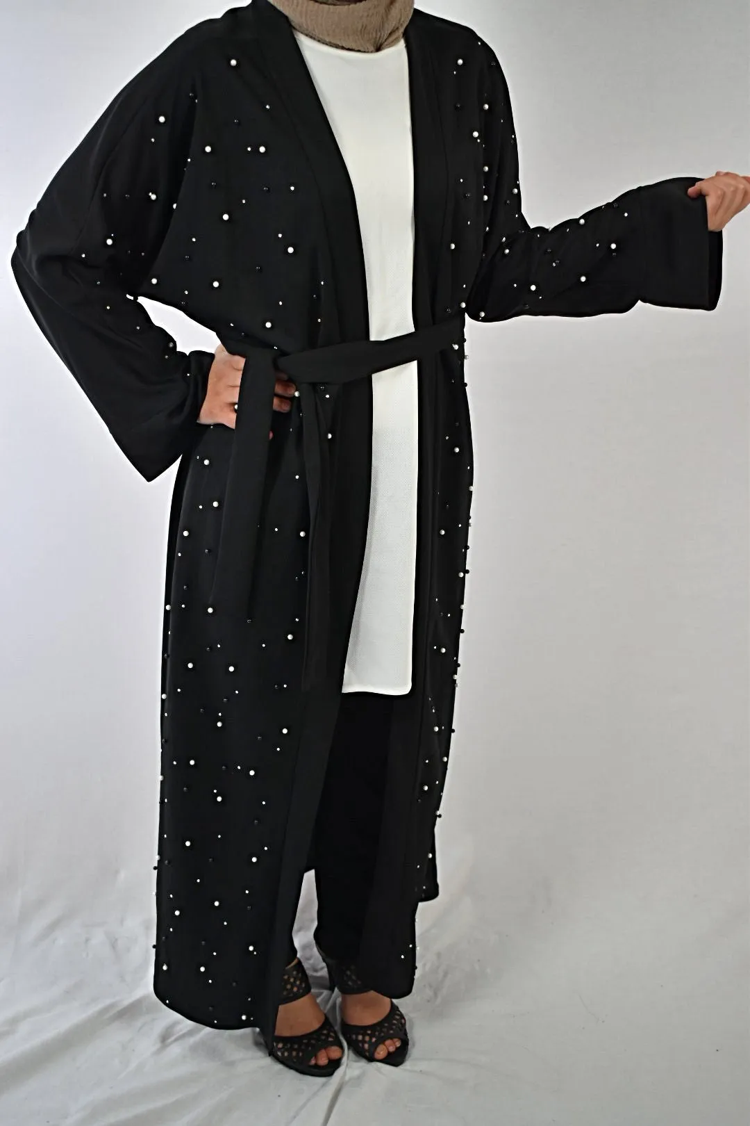 Midnight Pearls Abaya 3 Piece Set