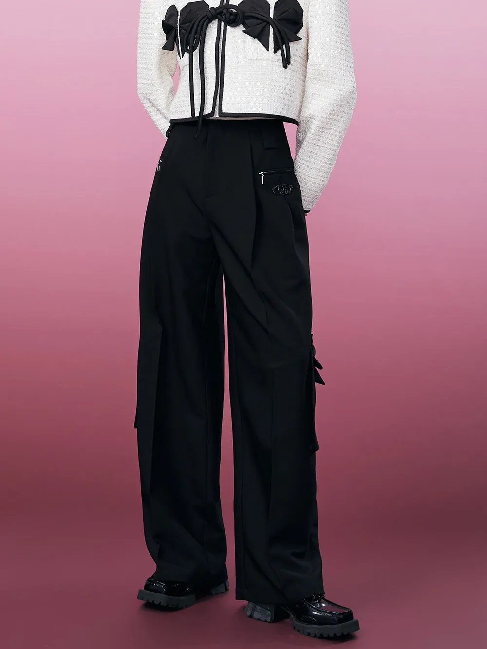 MUKZIN Fashionable Black Versatile Wide Leg Pants