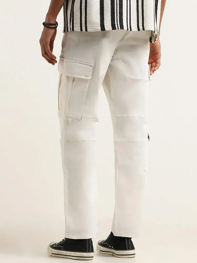 Nuon White Cotton Blend Relaxed Fit Cargo Pants