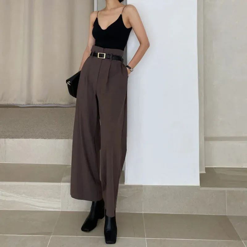 Office Lady Blazer Suits Vintage Two Piece Set Women Long Sleeve Short Blazer   High Waist Wide Leg Long Pants 2 Piece Outfits