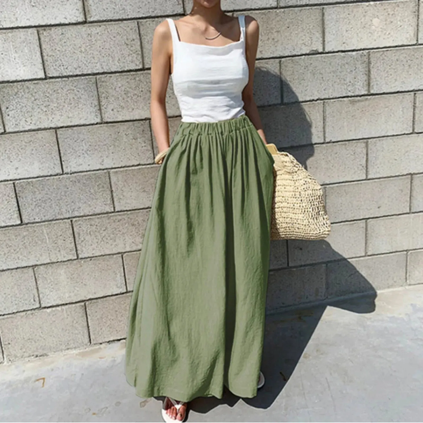 Oversized Wide Elegant Beige Shrinkage Daily Loose Comfortable Breathable Summer Pants