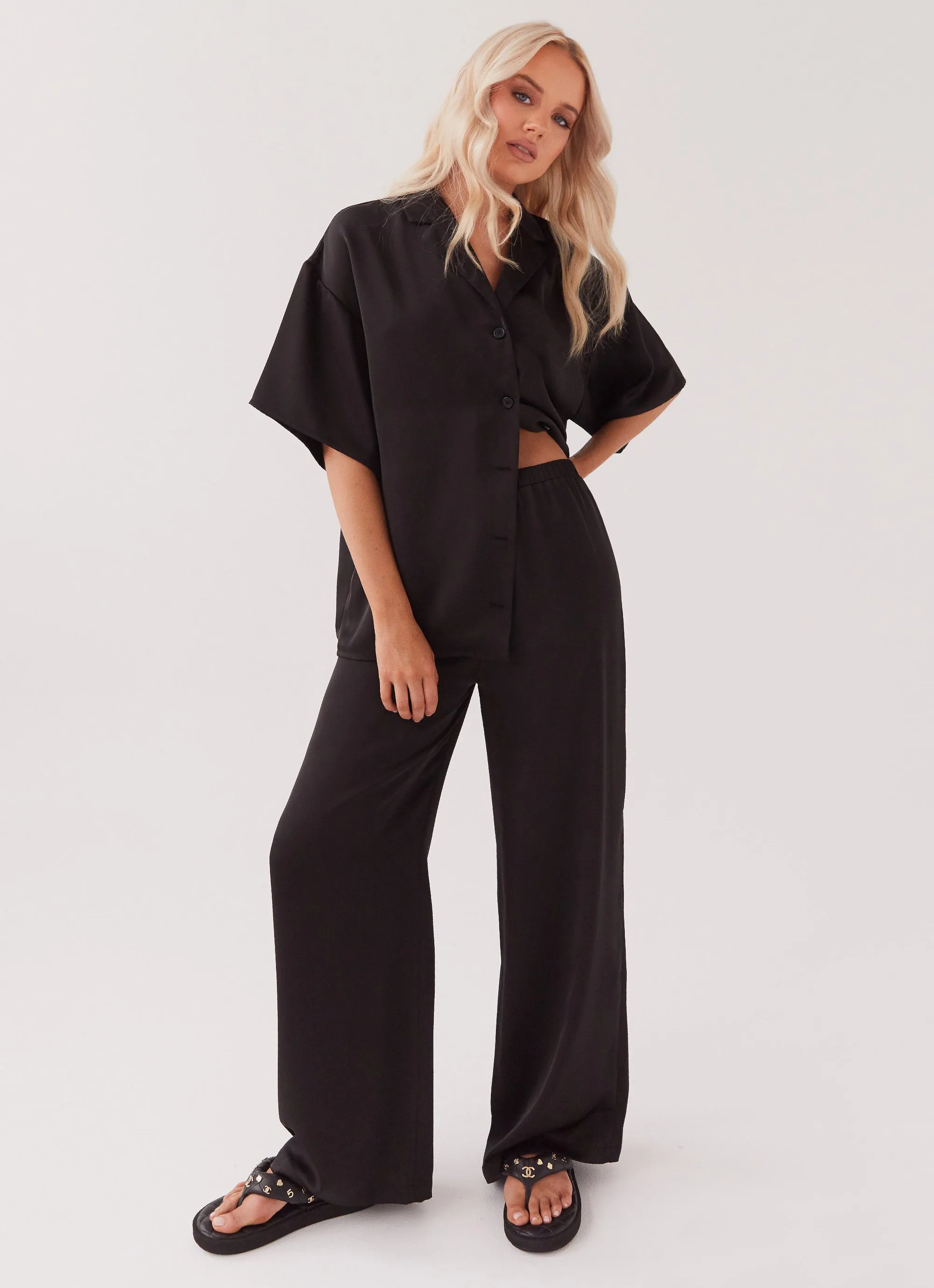 Palm Cove Satin Pants - Black