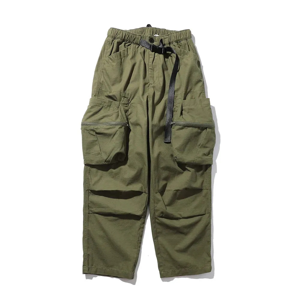 Pocket Cargo Pants Men's Pleated Safari Style Solid Color Wide Leg Trousers